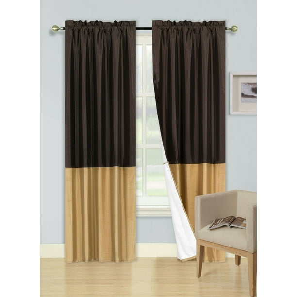 1 Set Kim Curtain Blackout Rod Pocket Panel 2 Tone Solid Colors Brown Gold Room Darkening Treatment Window Size 37 Wide X 95 Length Walmart Com Walmart Com