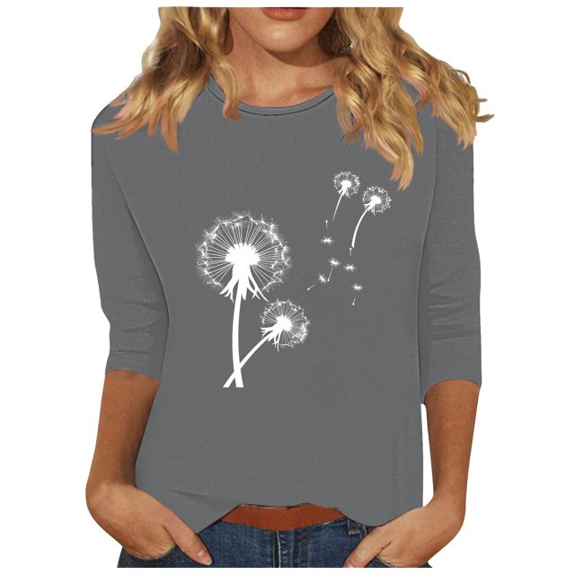Plebaso Hauts pour Femmes Manches 3/4 Chemises Imprimées Décontractées Tuniques Col Rond Blouses pour Femmes