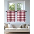 thumbnail image 4 of Plaid Red,Tier Curtains 36 Inch Length,Sheer Curtains for Bedroom Living Room Window Abstract Minimalistic Geometric Lattice Rod Pocket Drapes Kitchen Curtains Small Half Window 27.5"x36" 2 Panels, 4 of 7