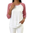 thumbnail image 6 of hoksml Women's Color Block Raglan Long Sleeve T Shirt, Loose Casual Crew Neck Top with Curved Hem, 6 of 7