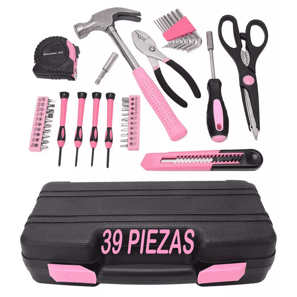 Juego De Herramientas 39 Pzas Rosa Set Reparación Doméstica