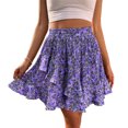 thumbnail image 1 of tredstone Femme Jupe Taille Haute Imprimée Filles Fête Randonnée Plissée Florale Jupes Élastiques Dames Style Décontracté Vêtements Cadeau de Vacances Violet G, 1 of 6