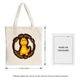 thumbnail image 3 of Cheerful Cartoon Tote Bag - Yellow Dino with Smiling Face Surrounded by Fun Text on Dark Brown Circle Perfect for Shopping, 3 of 4