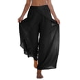thumbnail image 2 of WULMLEO Womens Linen Wide Leg Split Skirt Pants Boho Loose Palazzo with Elastic Waist Drawstring 2026 Beach Vacation Pants Black M, 2 of 5