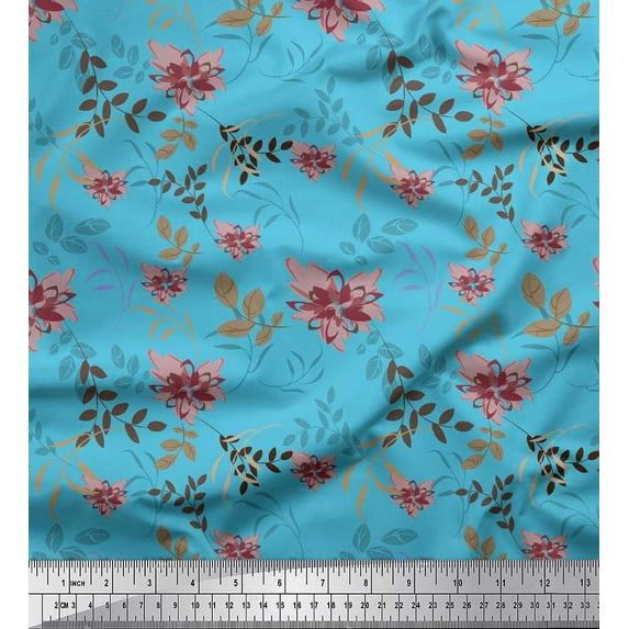 Soimoi Cotton Jersey Fabric Leaves & Floral Artistic Printed Craft Fabric by the Yard 58 Inch Wide
