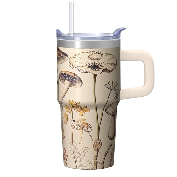 20oz Tumbler with Handle, Plants Design, Stainless Steel Double Wall Insulated Coffee Travel Mug Leak Proof Straw Lid