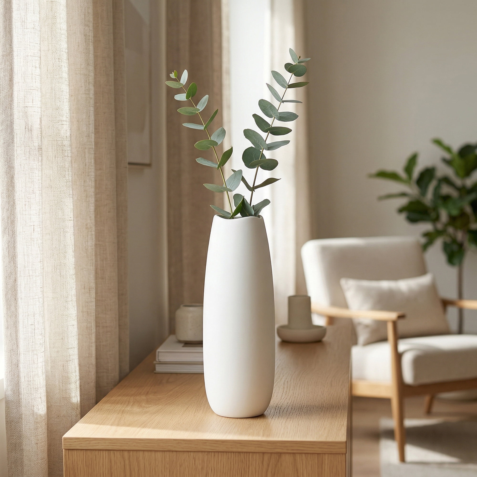 Unique Bargains Modern Ceramic Tapered Flower Vase Plain White 2.8"L x 2.8"W x 8.3"H