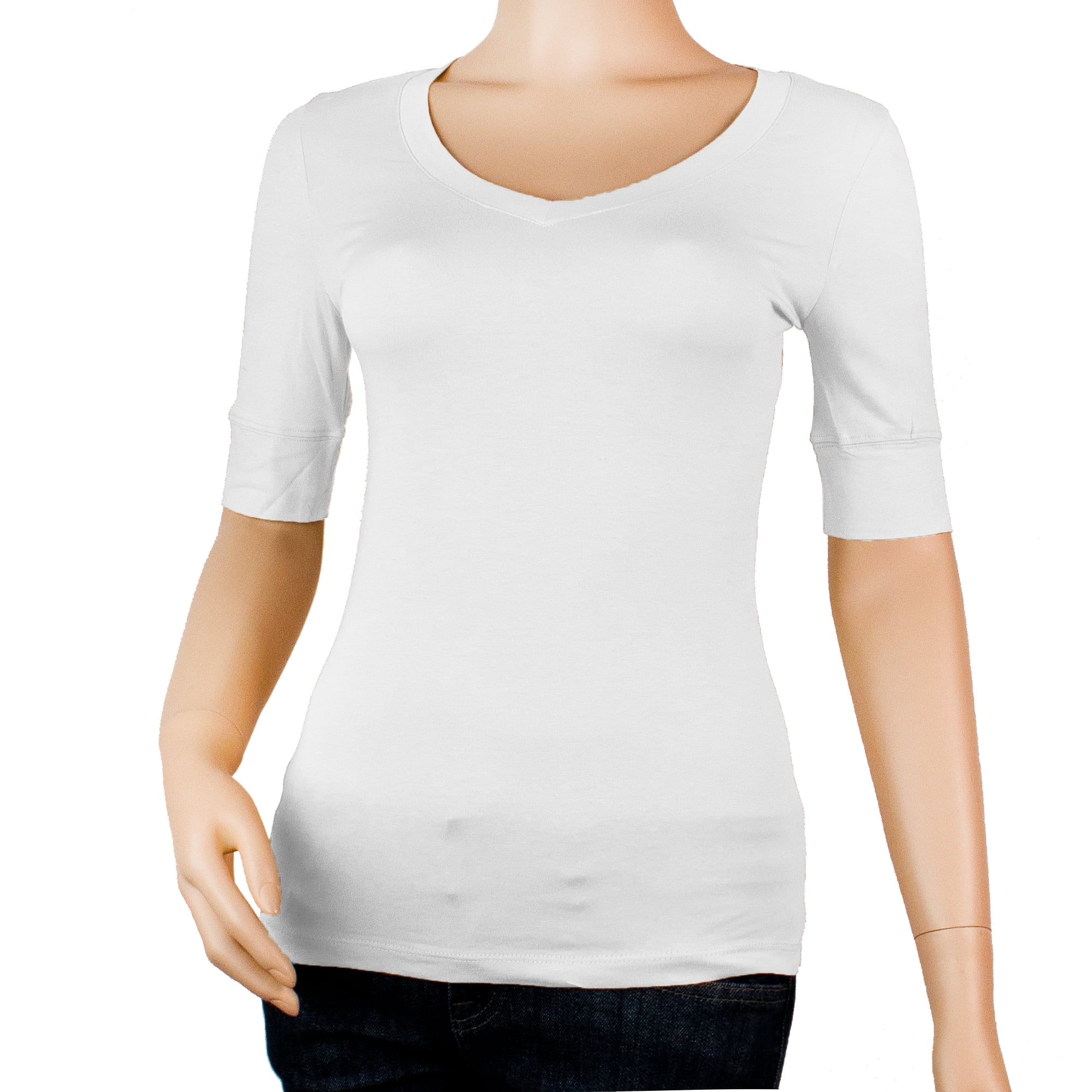 Women's Basic Elbow Sleeve VNeck Cotton TShirt Plain TopPlus Size