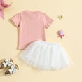 thumbnail image 4 of Siilsaa Toddler Girl Summer Outfits Girl's Two Piece Outfits Summer Tops Short Sleeve Graphic Tee and Pants Sets Pink,80, 4 of 6