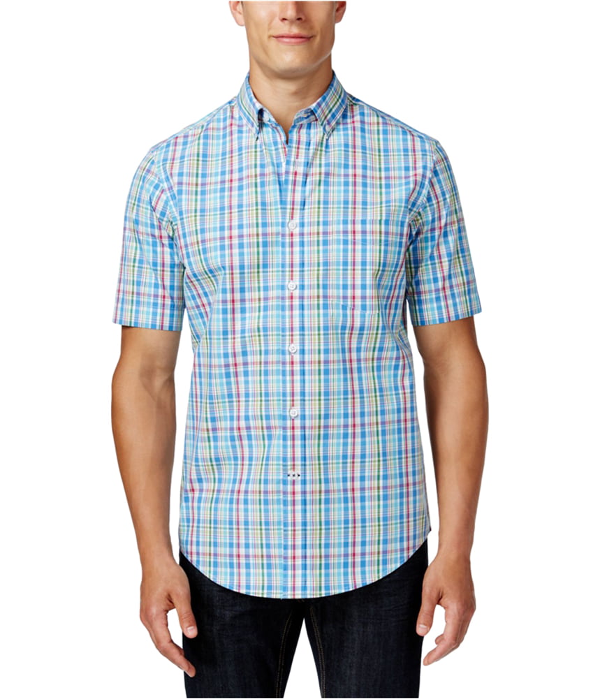 Club Room Mens Plaid SS Button Up Shirt, Blue, Small - Walmart.com