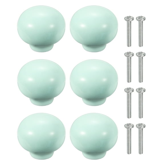 Uxcell 6 Pack Ceramic Cabinet Knobs, 1.3 Inch Round Ceramic Drawer Knob Dresser Pulls with Mounting Screws Knobs Modern Furniture Handles for Kitchen Closet Cupboard, Light Green