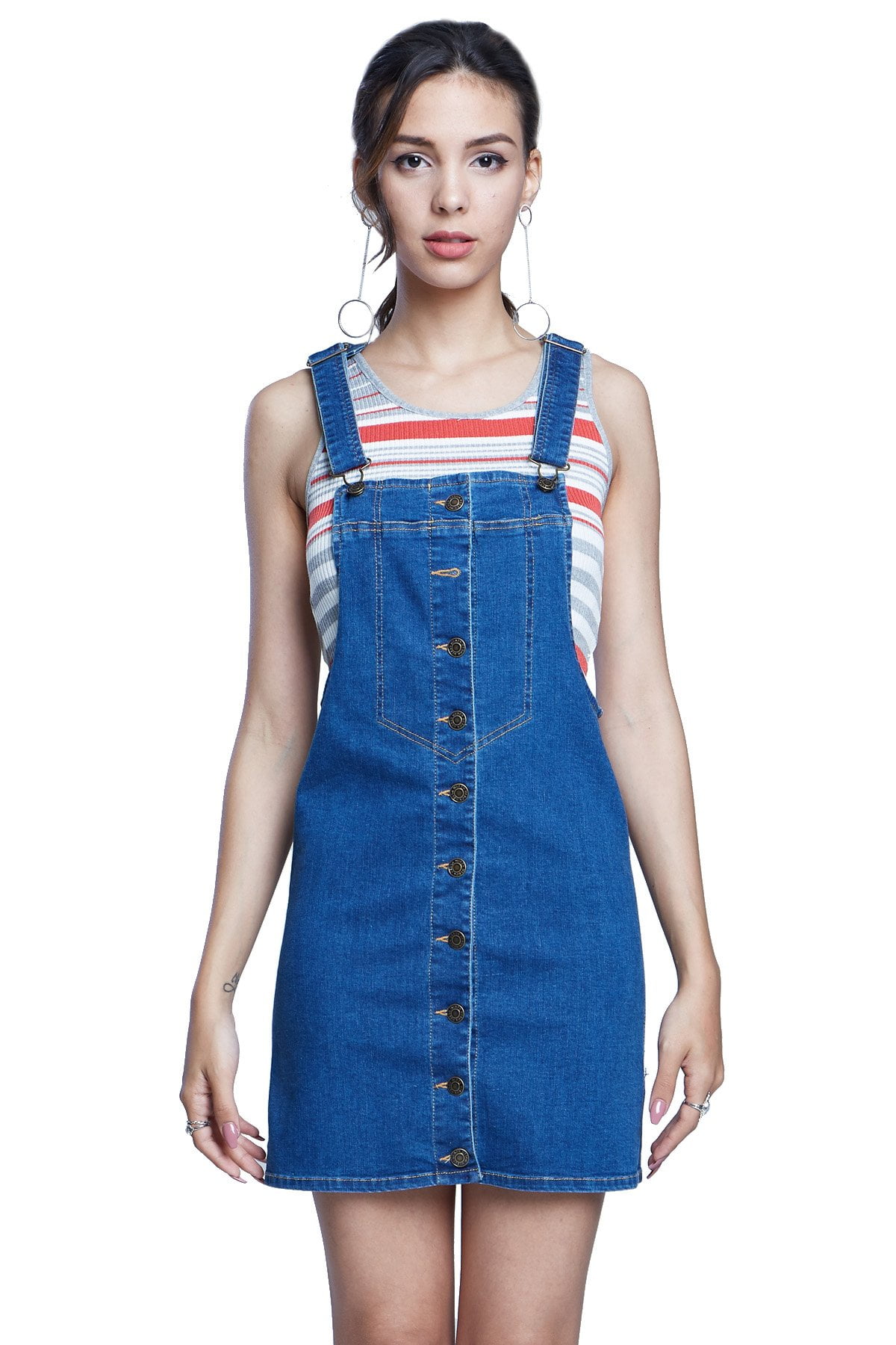 button down denim overall dress
