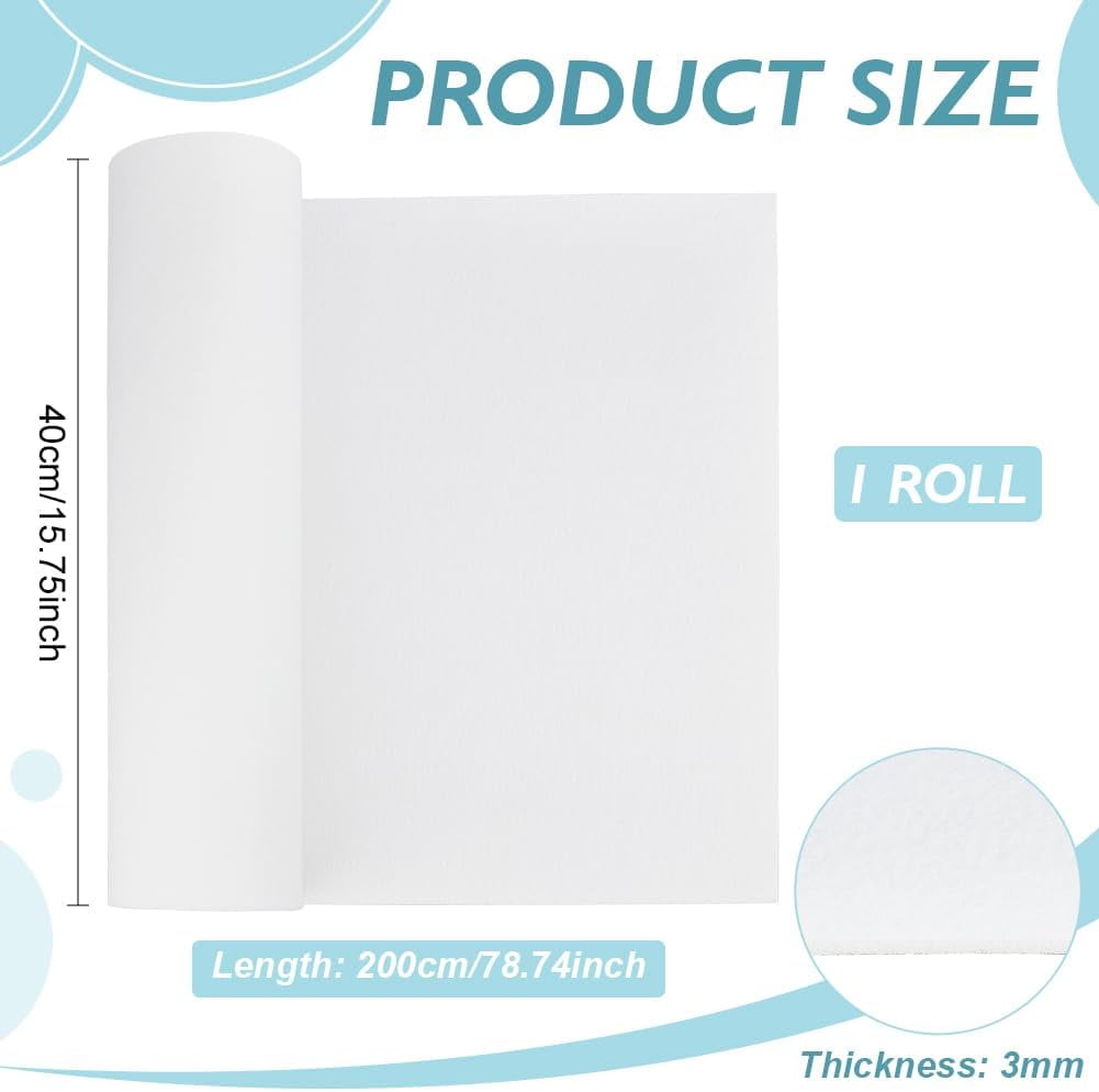 1pc 78.7x15.7inch Felt Roll Floral White Craft Felt Fabric 3mm Thick Nonwoven Felt Roll for DIY Arts & Crafts Patchwork Sewing Deocoration