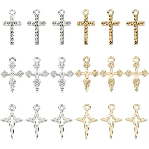 48 colgantes de aleación con 6 estilos de dijes, con incrustaciones de diamantes de imitación, para manualidades de Pascua y bisutería (platino y oro claro).
