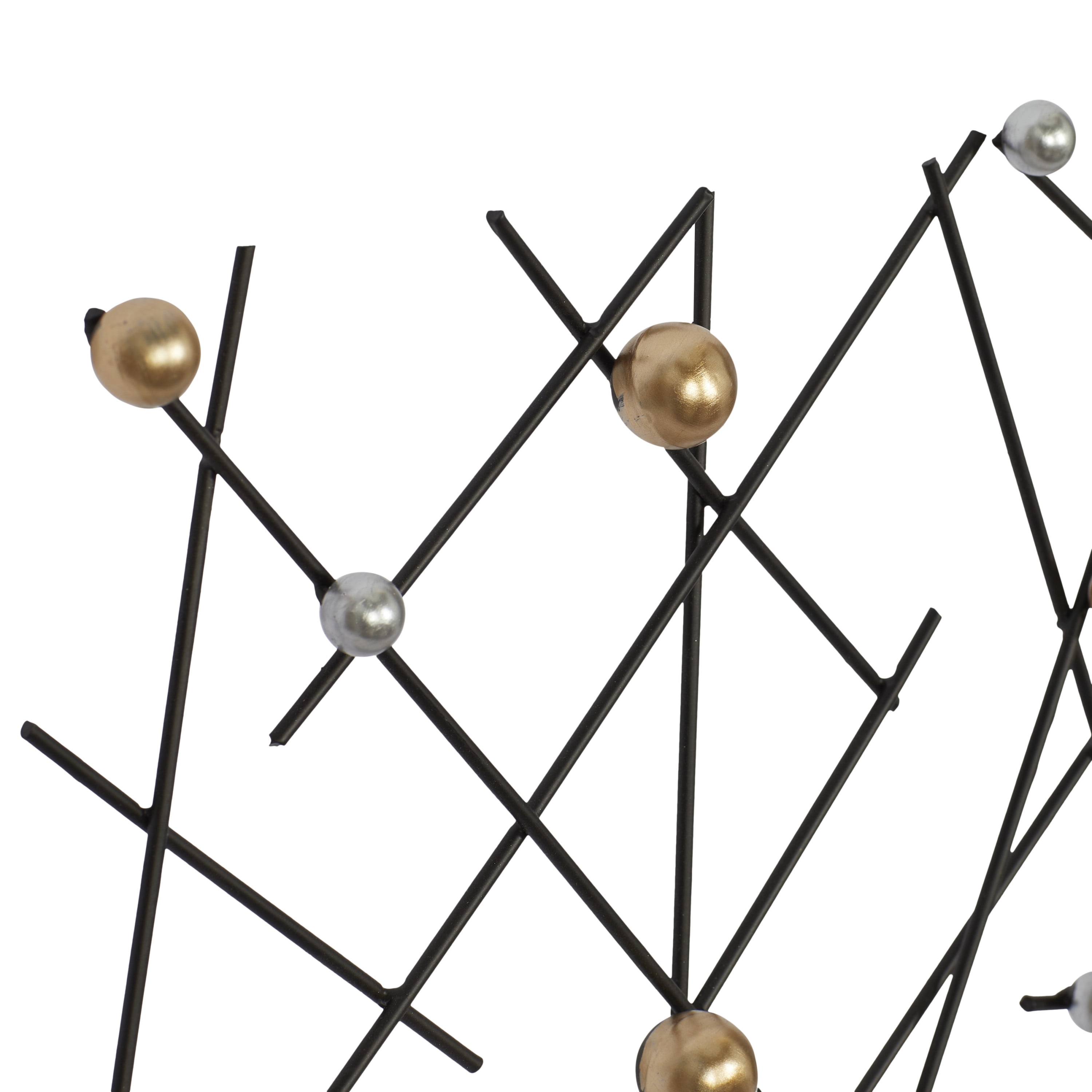 DecMode Black Metal Hanging Wall Art Décor with Silver and Bronze Beads for Contemporary or Modern Small Space, Bedroom, Living Room, Entryway, 24"W x 24"H