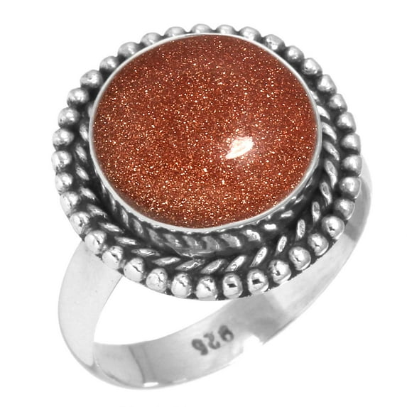 925 Silver Ring For Women - Teens Brown Gold Sunstone Stone Silver Ring Size 9.5 Simple Silver Ring Size 9.5 Gift For Mother On Mothers' Day 925 Silver Jewelry With Gemstone