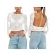thumbnail image 5 of Fashion Women Summer Sheer Crop Tops Long Sleeve Open Back Lace Floral Slim Going Out Tops T-Shirt, 5 of 6