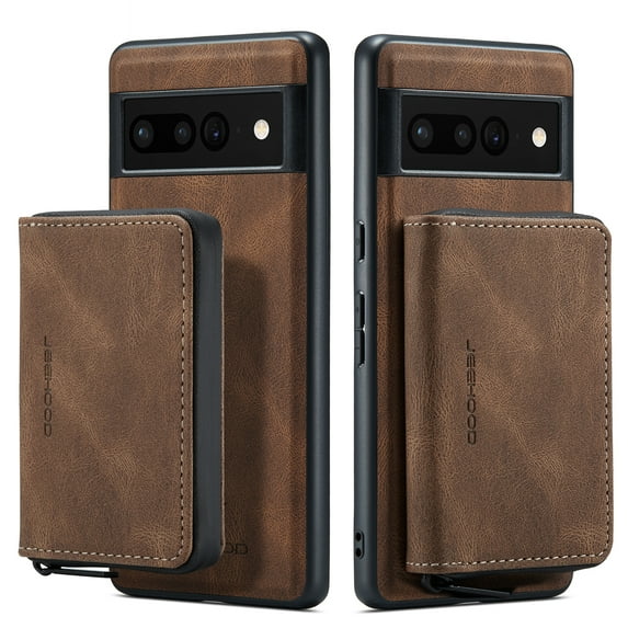 Nalacover Zipper Wallet Case for Google Pixel 6A, Soft Silicone Shockproof PU Leather Detachable Card Slots Holder Cash Pocket Slim Cover with Kickstand Magnetic Lens Protective Case,Brown