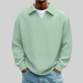 thumbnail image 2 of YOIAVAIOY Men's Long Sleeve Knit Polos, Breathable Versatile Casual Trendy, Soft Pullover for Daily Wear Green M, 2 of 9