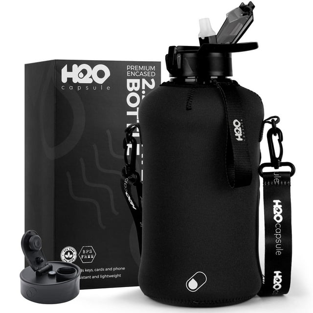Botella de agua H2O Capsule de 2.2 litros de medio galón con funda de almacenamiento