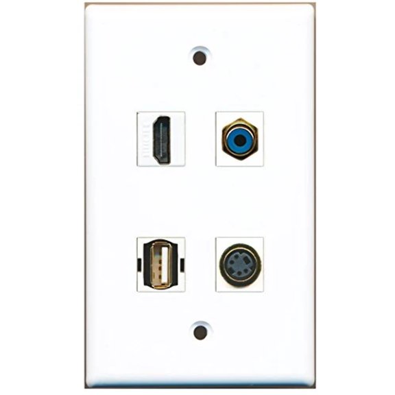 RiteAV - 1 Port HDMI 1 Port RCA Blue 1 Port USB A-A 1 Port S-Video Wall Plate