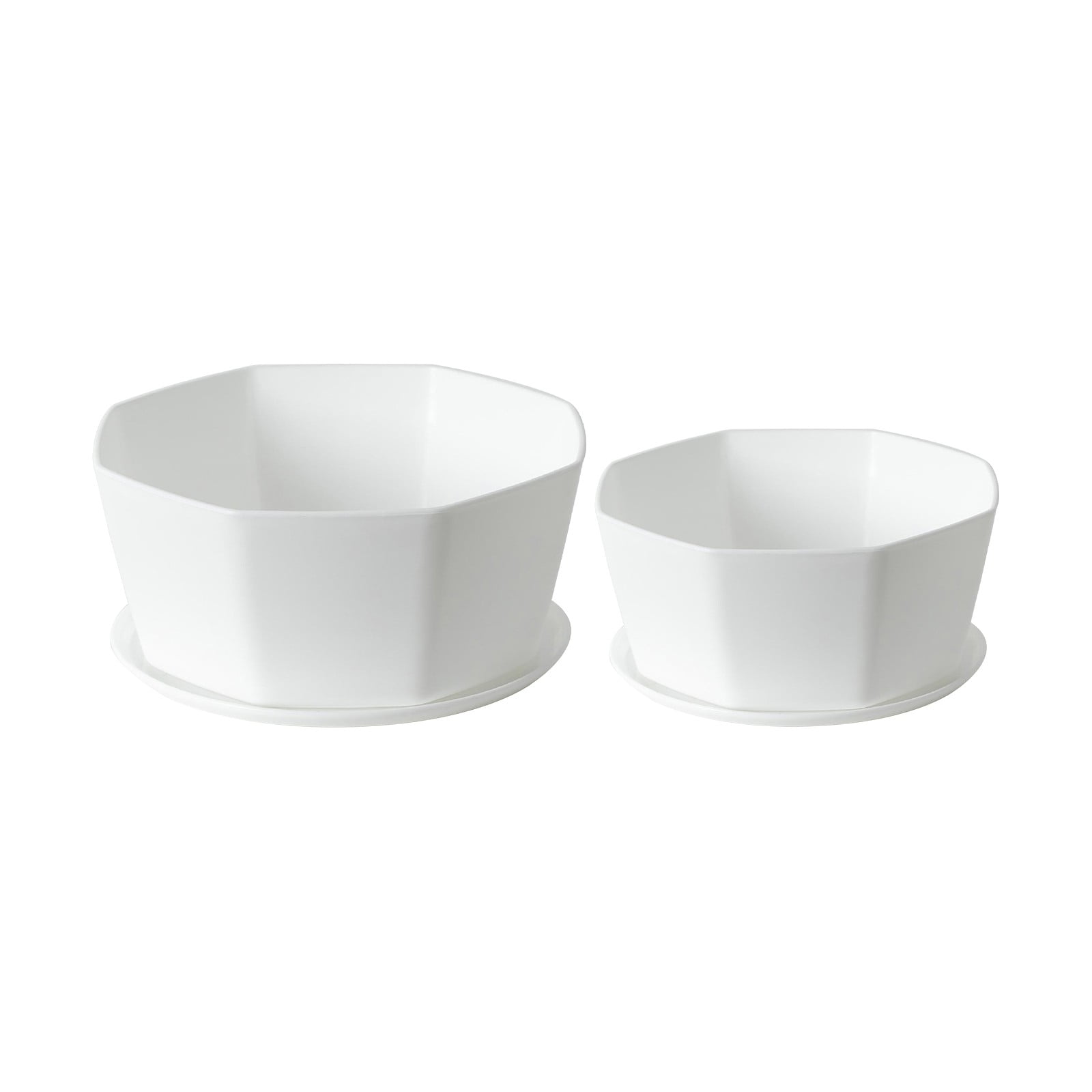White Plastic Shallow Plant Pot, Octagon Bowl Planter Container with Pot Tray for Succulents, Cactus (White/1 Pcs) 5.91x2.56"