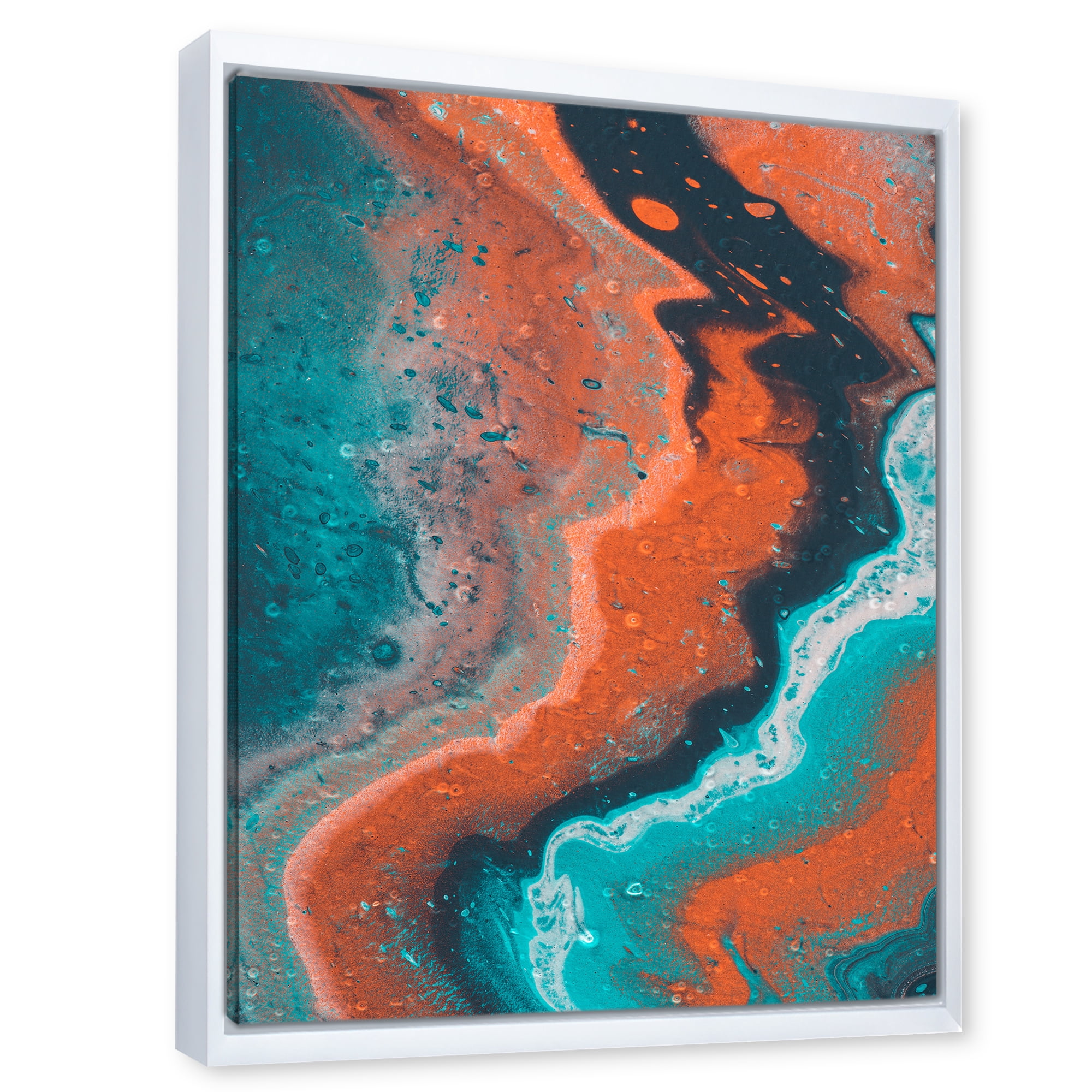 Designart 'Abstract Marble Composition In Orange and Blue I' Modern Framed Canvas Wall Art Print