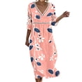thumbnail image 2 of Karymi Floral Print V Neck Midi Dress, Hollow Out Cutout Trim 3/4 Sleeve Empire Waist Loose Flowy Casual Summer Vacation Sundress Dresses for Women, 2 of 6