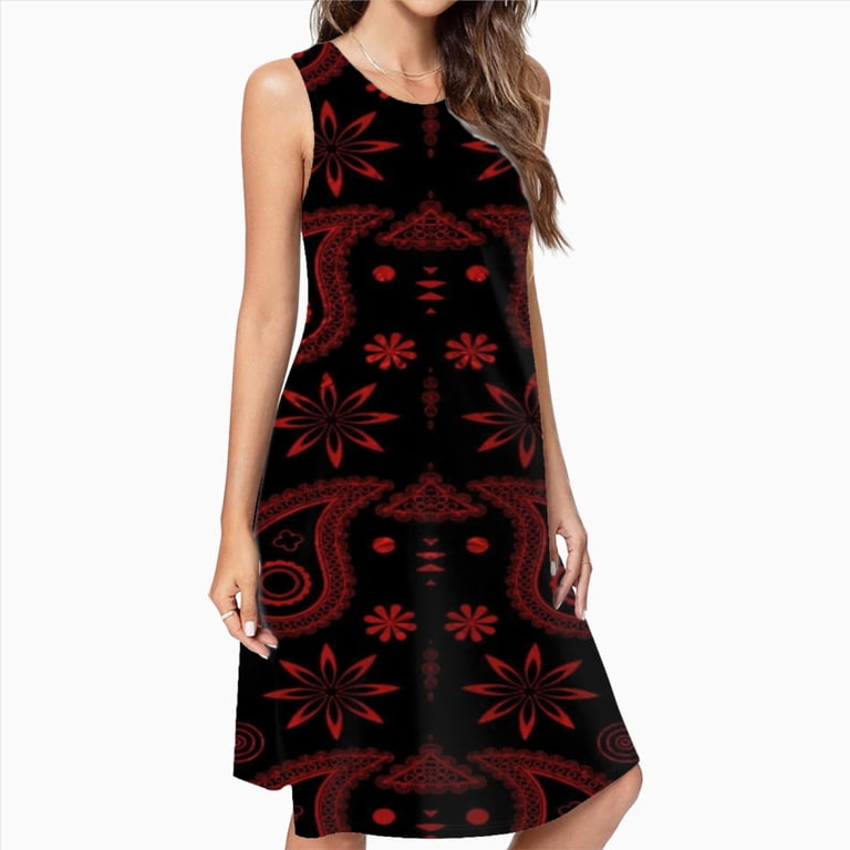 Red Paisley Bandana Pattern Dress Loose Women'S Dress Beach Dresses With Pockets Dresses For Womens