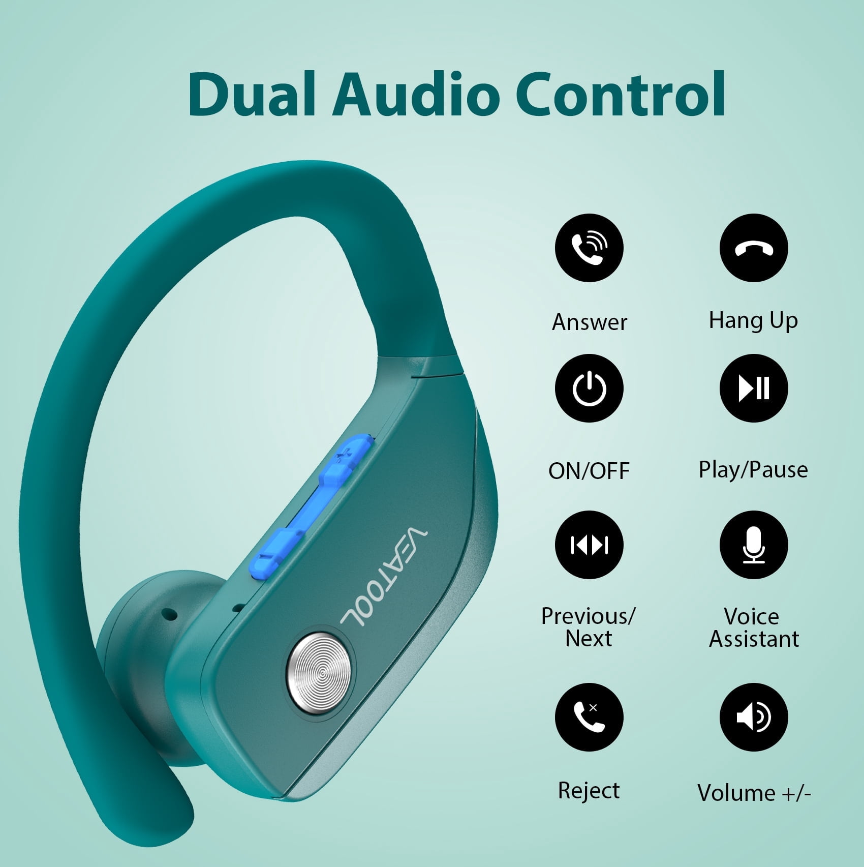 VEATOOL Wireless Earbuds Bluetooth 6.0 Sport 220Hrs Earhook 8 ENC Mic IP68 Waterproof Workout Running