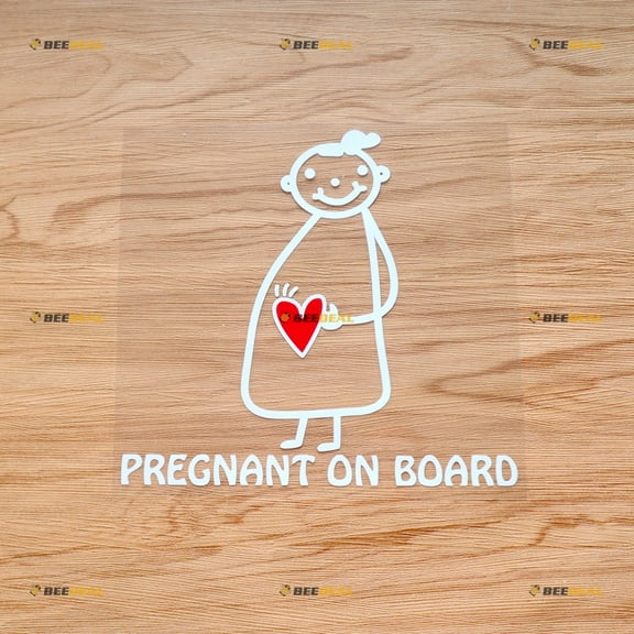 Pregnant on Board in Car Sticker Decal Vinyl - White Red 7" - For Car Truck Van Bumper No Background Die-cut