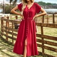thumbnail image 4 of Robes Maxi pour Femmes 2023 Décontractées Robe Unie pour Femmes Mode Décontractée Printemps et Été à Manches Courtes Robe à Col en V Robe à Manches Courtes en Liquidation, 4 of 8