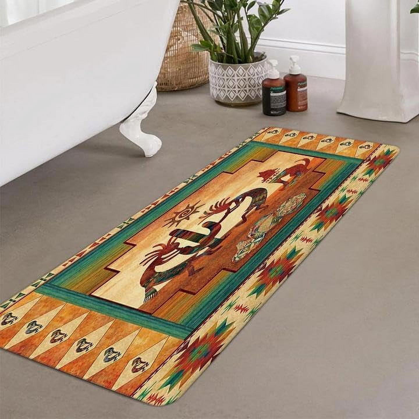 Western Bathroom Rugs, Kokopelli Native Southwestern Bath Mat for Bathroom, Kokopelli Ethnic Pattern Bath Rug Entrance Door Mat Bath Floor Home Doormat Offices Rug Kitchen Carpet Decor…