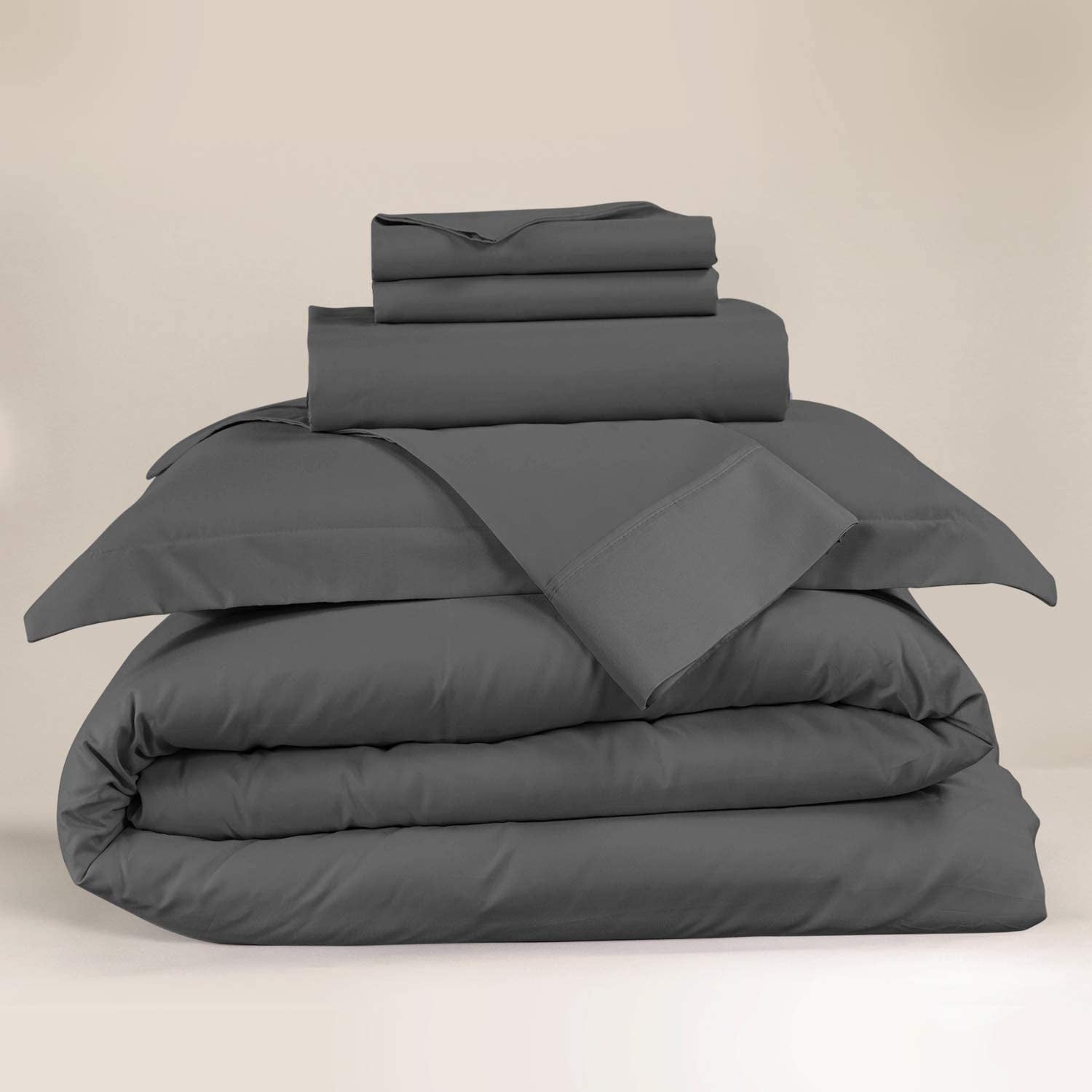 Nestl 1000 Thread Count Premium Cotton Blend 6 Piece Duvet Cover Set, Includes Duvet Cover, Deep Pocket Fitted Sheet, 2 Pillowcases, 2 Pillow Shams - Lightweight, hypoallergenic - Queen, Charcoal Gray