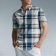 thumbnail image 1 of Blusa y camisa de manga corta con cuello vuelto para hombre, camisa informal con botones y estampado a cuadros, de manga corta y solapa., 1 of 6