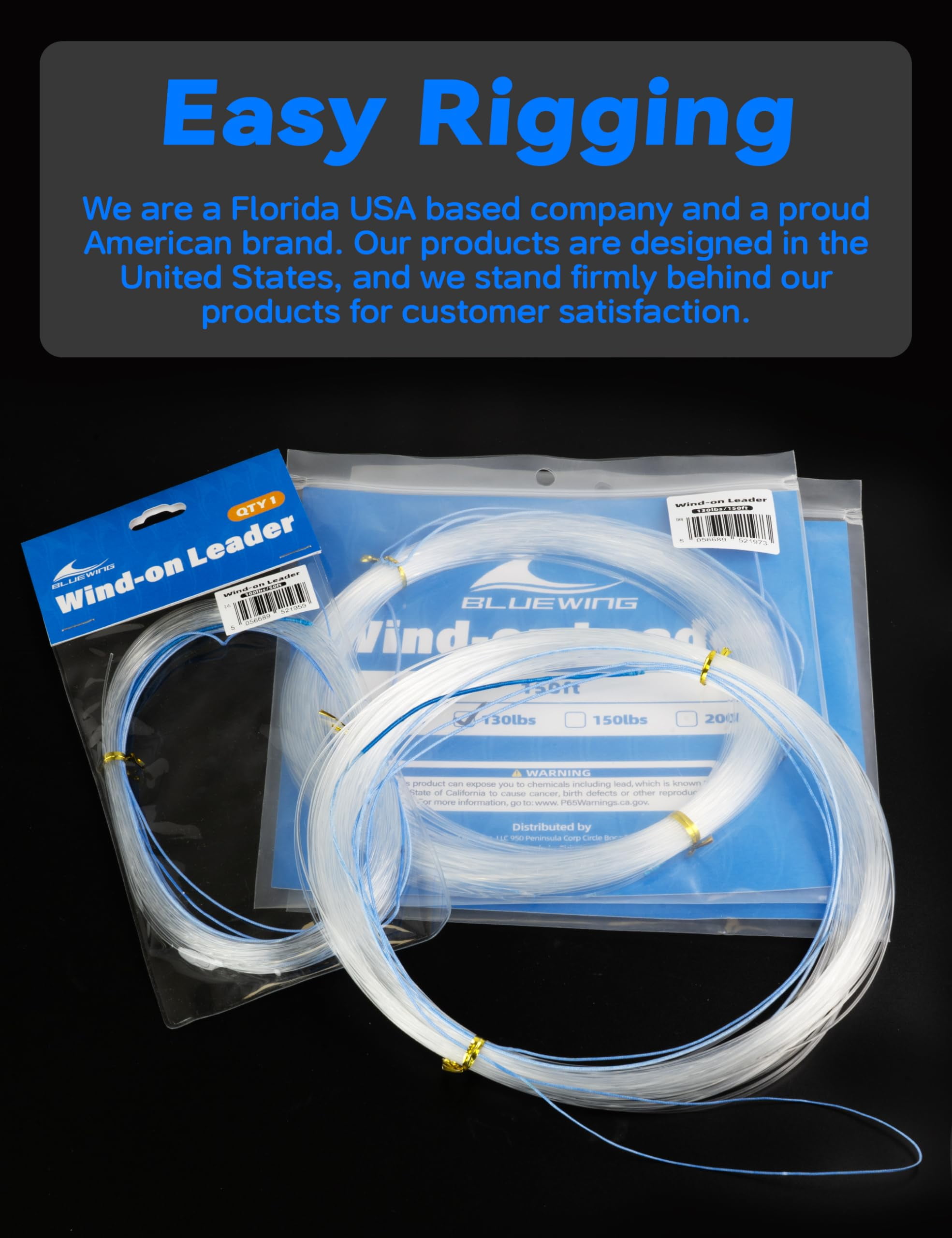 BLUEWING Monofilament Wind-on Leader High Strength Mono Loop to Loop Fishing Leader Line for Vertical Jigging, Swordfish & Trolling, 150lb 1.2mm 150ft