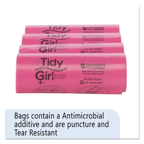 Feminine Hygiene Sanitary Disposal Bags, 4" x 4" x 10", Pink/Black, 150 Bags/Roll, 4 Rolls/Carton | Bundle of 2