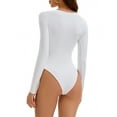 thumbnail image 3 of INSPIRE CHIC Women's Long Sleeve Bodysuit Slim Fit V Neck Tummy Control Brief Shapewear S White, 3 of 5