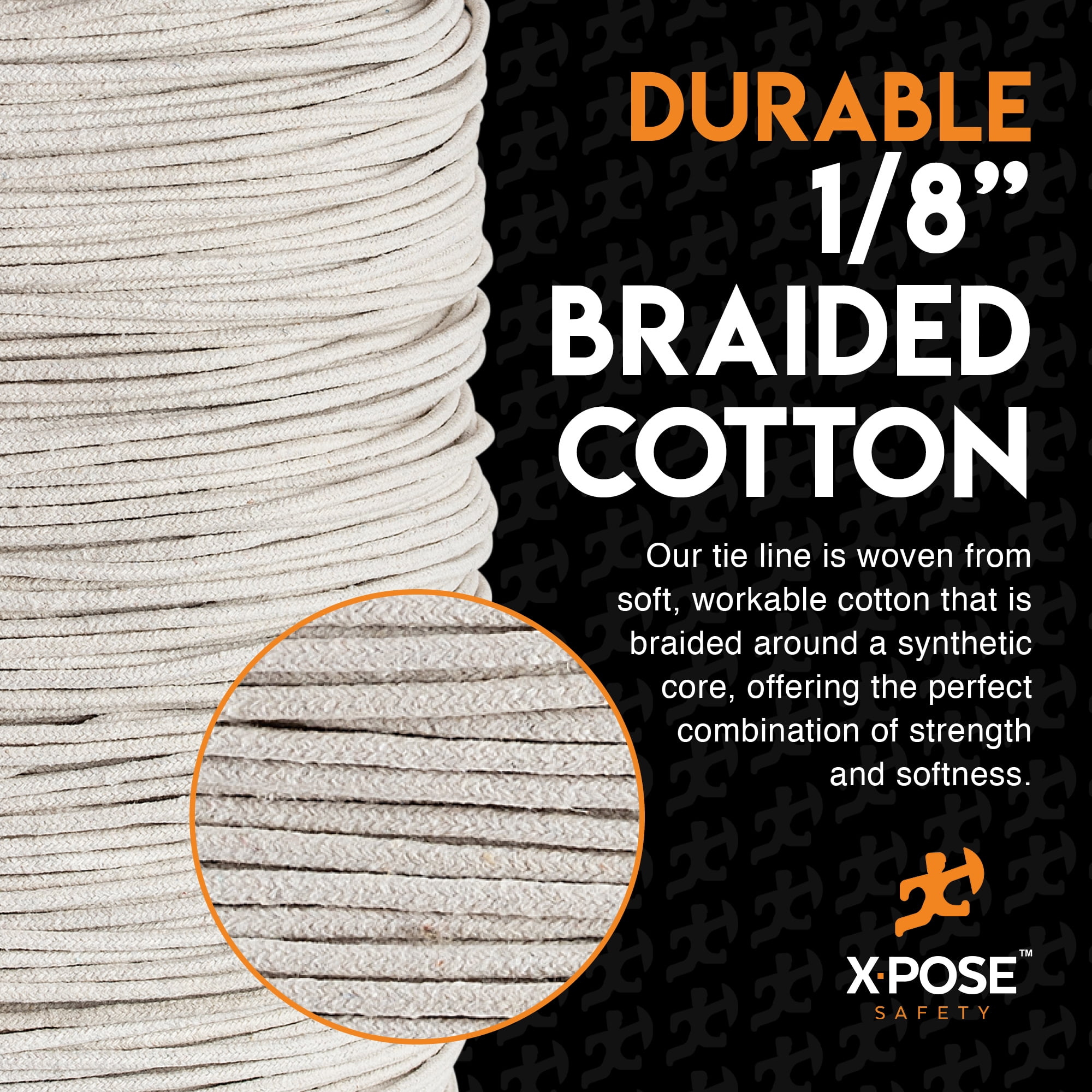 White Unglazed Trickline Rope - 600 ft x 1/8 inch Theatrical Tie Line Heavy Duty Spool, Cable Management and Wire Tie - for Theatre, Stage Decor, Rigging and Utility Applications - Xpose Safety