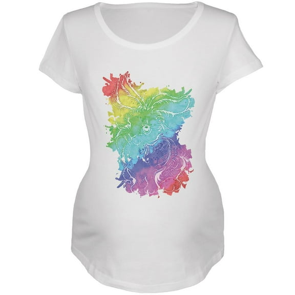 Rainbow Watercolor Easter Bunny Maternity Soft T Shirt White X-LG