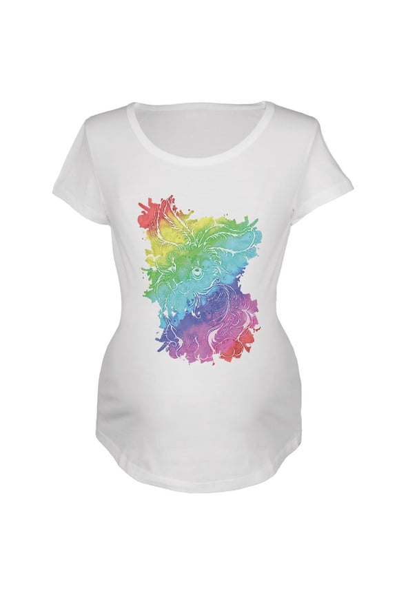 Rainbow Watercolor Easter Bunny Maternity Soft T Shirt White SM