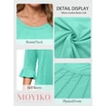 thumbnail image 4 of MOYIKO Women 3/4 Sleeve T Shirt Casual Crewneck Plain Blouse Lake Green Bell Sleeve Pleated Fall Top S, 4 of 7