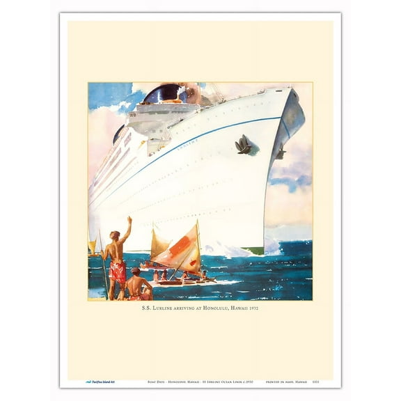 Boat Days - Honolulu Hawaii - SS Lurline Ocean Liner - Vintage Hawaiian Travel Poster c.1932 - Master Art Print (Unframed) 9in x 12in