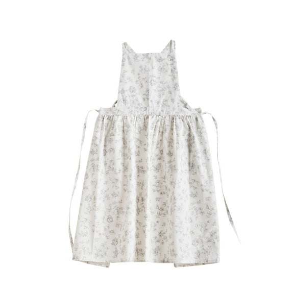 Cotton Pinafore Apron Dress for Women with Waist Tie,Kitchen Garden Work Clothes Bib Dress