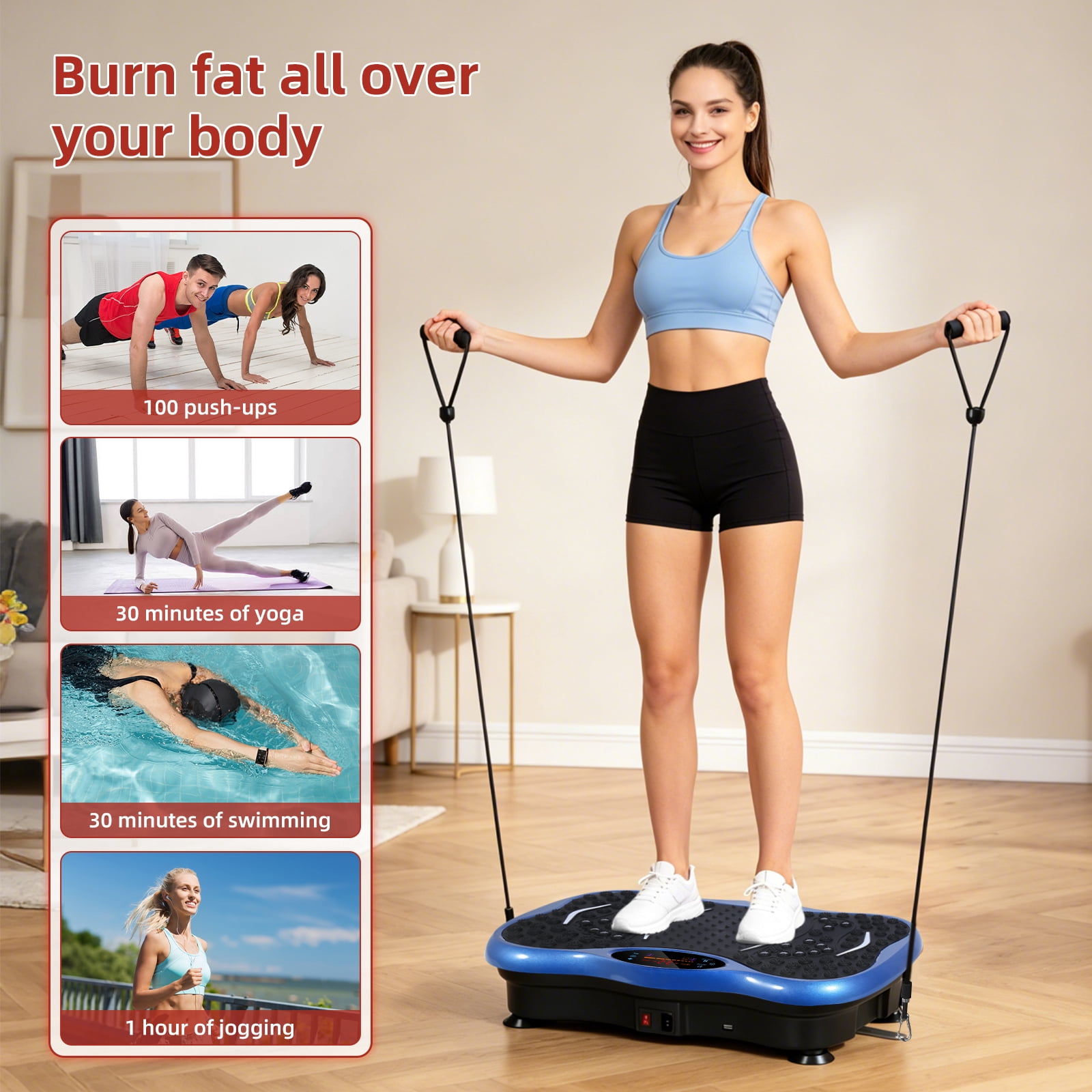 Vowella Vibration Plate Exercise Machine, Vibration Platform for Home Full Body Workout & Toning, 99 Speed Levels, 6 Modes with Bluetooth & LCD Monitor, 330 lbs Capacity, Blue