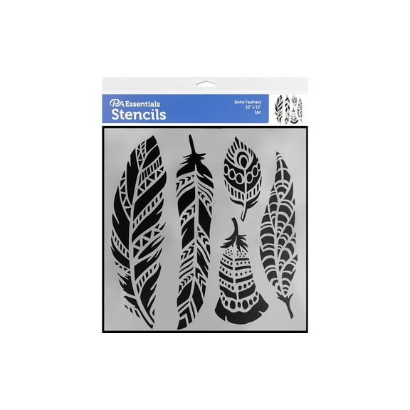 PA Essentials Stencil 12"x 12" Boho Feathers