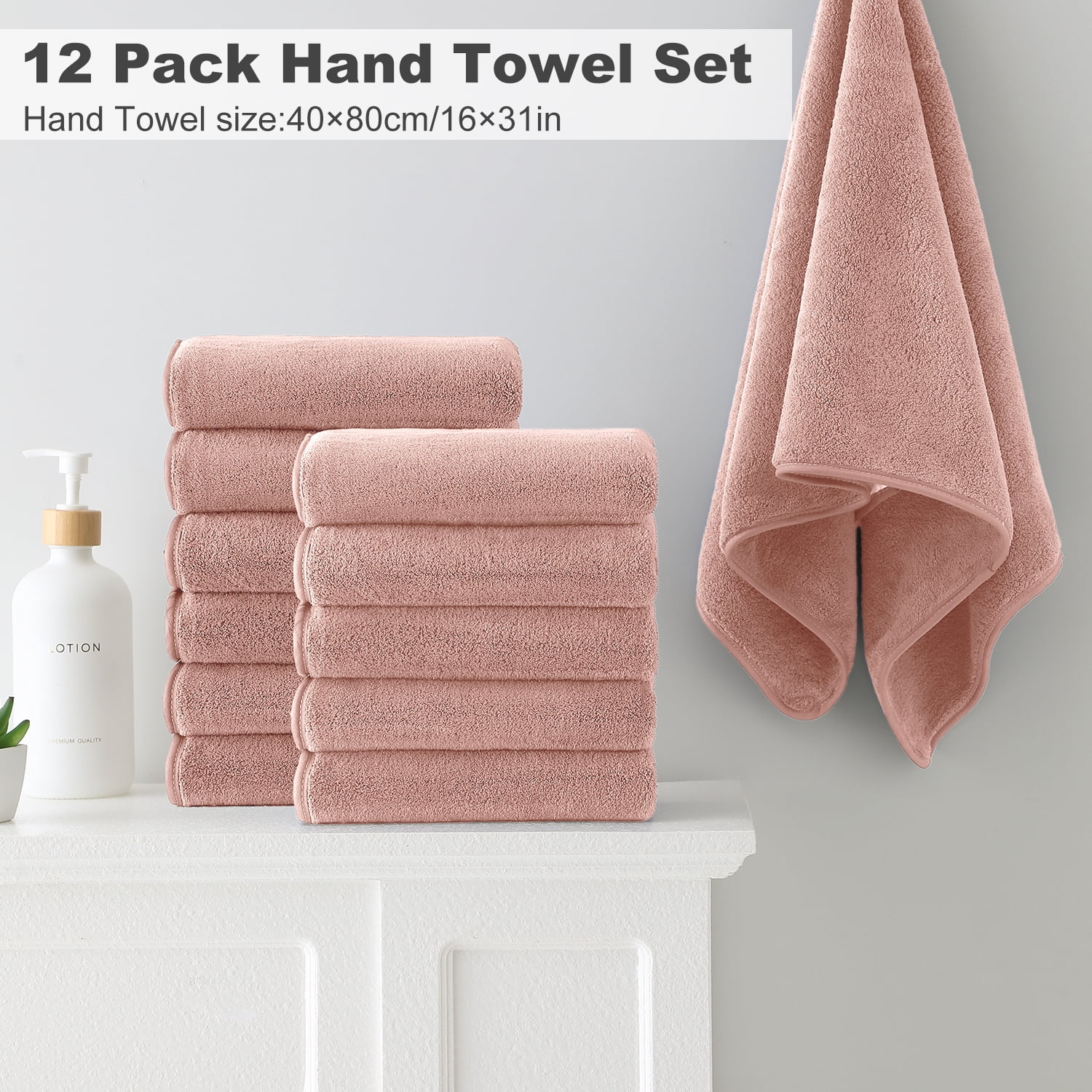 Jessy Home 12 Pack Hand Towel Set 16"x31" Soft Highly Absorbent Quick Dry Bathroom Bath Hand Towels Microfiber Plush Towels