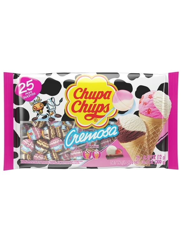Chupa Chups Lollipops, Cremosa, All Occasion, 2 Assorted Flavors, Peanut & Tree Nut Free, 25 Count