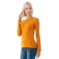 thumbnail image 3 of Simply Fashion Basic Round Crew Neck Long Sleeve T-Shirts - Stretch Cotton Spandex D.Mustard-Large, 3 of 4
