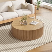 Gelloan 35 Round Coffee Table with Two Drawers,Circle Coffee Table Space-Saving Multiple Purpose for Living Room,Dining Room and Home,Natural